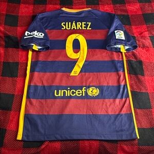 FC Barcelona #9 Luis Suarez Nike 2015-16 Home La Liga Jersey